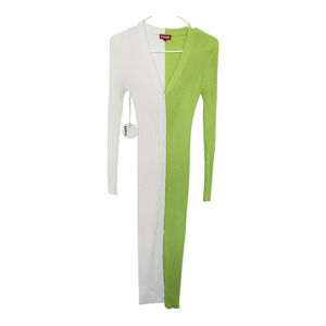 STAUD Shoko Colorblock Sweater Dress M Lime/White Knit Party Cocktail Evening